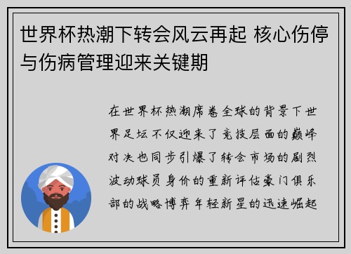 世界杯热潮下转会风云再起 核心伤停与伤病管理迎来关键期